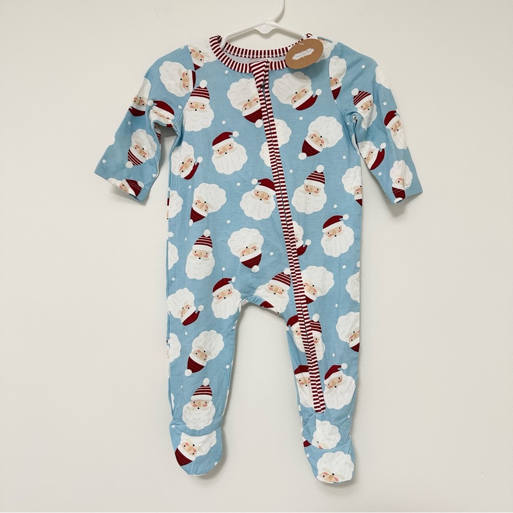 NWT Mud Pie Baby Long-Sleeve Santa Face Printed Footie Coverall Glow in the Dark